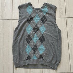 Tommy Hilfiger Gray and Blue V-Neck Sweater